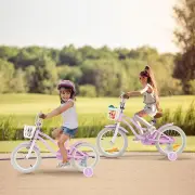 CostwayKids Bike with Front Handbrake and Rear Coaster Brake for 3-5 Years Old-Purple-14 inches
