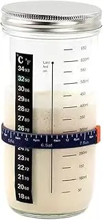 LKLKO Sourdough Starter Jars with Feeding Day Band, Aluminum Lid Sourdough Jar Glass Containers, Sour Dough Starter Jars Includes Thermometer, Sewn Cloth Cover(Set 1)