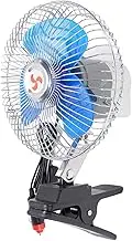 6in Car Fan, Clip on Oscillating Fan with Cigarette Lighter Plug, 70.9in Power Cord, Rotatable Silent Car Seat Fans Cooling Air Fans for Truck, SUV, RV, Vehicles (DC12V)