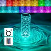 GNRZZT Crystal Table Lamp, 16 Dimmable Color Touch Control USB Rechargeable Cordless Acrylic Diamond Nightstand Light with Remote Control,for Bedroom Living Room, Kids Room, College Dorm, Office
