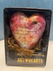 Demdaco Art Hearts Ornament w/ Key Margaret Berg "Friends are Flowers" 4" Tall