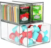 3 Acrylic Coffee Pod Holder Drawer Stackable K Cup and Tea Bag Organizer Storage