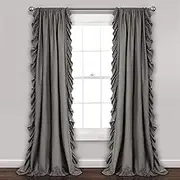 Lush Decor Reyna Ruffle Window Curtain Panel Set for Living, Dining, Bedroom (Pair), 54" W x 108" L, Grey