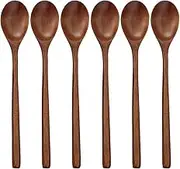 Wooden Spoons, 6 Pieces Wood Soup Spoons for Eating Mixing Stirring Cooking, Long Handle Spoon with Japanese Style Kitchen Utensil, ADLORYEA Eco Friendly Table Spoon