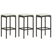 vidaXL Bar Stools with Cushions 3 pcs Brown Poly Rattan