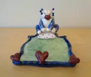 WhimsiClay Cat by Amy Lacombe Memo Pad Holder Hearts Post It 2001 Vintage NEW