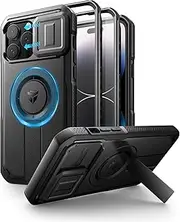 [Dexnor] for iPhone 14 Pro Max Magnetic Case with Slide Camera Cover & Adjustable Kickstand & Built-in Screen Protector, Rugged Shockproof Bumper Cases Heavy-Duty Cover - Night Black