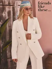 Friends Like These White Petite Millie Mackintosh Premium Double Breasted Gold Button Blazer (AT5958) | $136