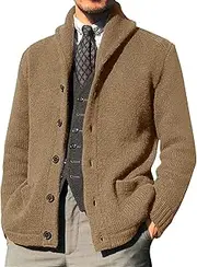 [Generic] Men's Shawl Collar Open Front Cardigans Male Cable Knit Button Casual Sweater Mens Shawl Collar Cardigan Sweaters