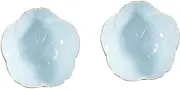OFFSCH Blue Ceramic Serving Plate Cherry Blossom Design Porcelain Sauce Bowl Dipping Dish for Kitchen Use