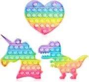 3 Pack Unicorn Dinosaur Fidget Toys Push It Pop Bubble Squeezable Stress Relief