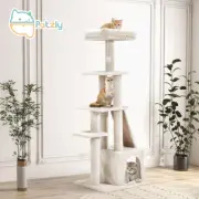 Petzly Cat Tree Tower Scratching Post Scratcher Condo House Bed 125cm Beige