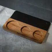58mm Espresso Tamping Mat for Counter Walnut Wood & Leather Tamper Station wi...