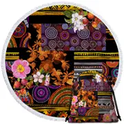 Mandalas and Flowers Dark Messy Design Round Beach Towel
