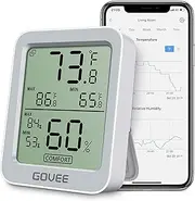 Govee Bluetooth Digital Hygrometer Indoor Thermometer, Room Humidity and Temperature Sensor Gauge with Remote App Monitoring, Large LCD Display, Notification Alerts, 2 Years Data Storage Export, White