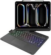 Rotary Type Magic Smart Bluetooth Keyboard Case for iPad Air 13 (M3) 2025, iPad Air 13 (M2) 2024, iPad Pro 13-inch (M4, 2024) Cover with Trackpad RGB Backlit Keyboard (Black)