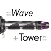 KiWAV Motorcycle Wave Grips Dark Gray with Tower Bar Ends Purple/Black
