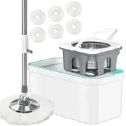 Spin Mop and Bucket, Mop and Bucket with Wringer Set for Home with 6PC Mop He...