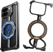 Frameless for Google Pixel 9 Pro Fold Phone Case,with 360°Rotatable Magnetic Ring Kickstand,Minimalist Bezel Less Aluminum Metal Camera Lens Protective,Military-Grade Shockproof Bumper Cover