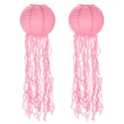 2Pcs 31x10in Jellyfish Paper Lantern, Pink