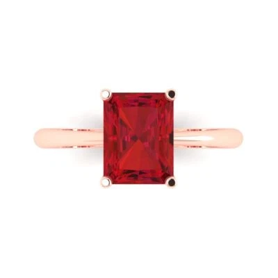 2.5Ct Radiant Cut Pink Tourmaline Solid Gold Solitaire Engagement Promise Ring
