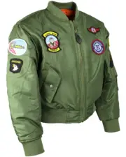 KIDS MA1 FLIGHT JACKET OLIVE GREEN BOMBER US ARMY MILITARY AIR FORCE COAT ZIP UP