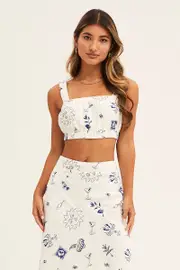 Blue Abstract Cami Top Sleeveless - Size 14, Women's Crop Top