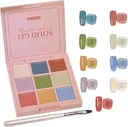 9 Colors Solid Gel Polish Palette Nail Art Kit with Brush Canned Gel Nail Polish Set Resin Painting Drawing DIY Nail Salon Manicure Kit Hand Painting Gel for Nail Art