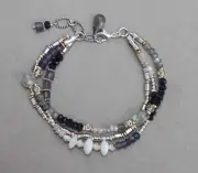 Sapphire Quartz Moonstone Labradorite Silver Triple Strand Bracelet Handmade