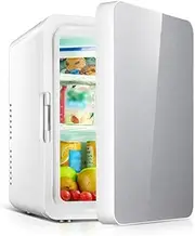 10L Mini Fridge For Bedrooms Mini Refrigerator Food Heater Drinks Cooler Portable Compact Personal Fridge AC+DC Compatibility Small Fridge Makeup Refrigerator For Home Office Car(Silver)