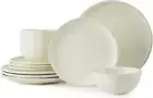 White Ceramic Dinnerware Sets, Microwave Safe Plates and Bowls Sets, Stoneware D