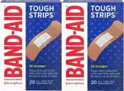 Lot of 2 BAND-AID Tough Strips Sterile Bandages for First Aid 20ct/box-40 Strips