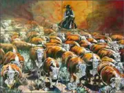 Cattle Tile Backsplash Jan Taylor Western Art Ceramic Mural JTA012
