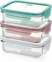 GLASSLOCK Rectangle Food Container with Lid 3-Piece Set, 710 ml Capacity White, Pink, Aqua One Size