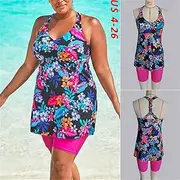 Plus Size Bohemia Tankini Swimwear Female Two Piece Printed Padded Swimsuit Swimming Skirt Sport Two Piece Swimdress