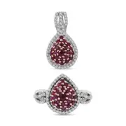 Mozambique Ruby & Zircon Set Size 9 Ring & Pendant Platinum Plated 2.20ctw