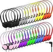 30 Pack Headphones Earphones Bulk Multi Color Over Ear Headset with 3.5mm Plug Wired Cord Earphones Adjustable Headphones for Students in Classroom Libraries Schools Kids Teen and Adults, 10 Colors