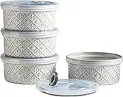 MISSYSSIM Ceramic Souffle Small Baking Dishes for Oven, 16oz Charcuterie Bowls Creme Brulee Ramekins Set with Lids, Pudding Custard Cups Snack Dipping Bowls Set of 4, Beige