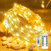 10M 100LED USB Fairy Lights Plug in with Remote, Twinkle String Light with Remote and Timer, Waterproof 8 Modes Starry Lights for Indoor Wreath DIY Party Wedding Christmas Decoration, Warm White