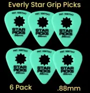 Everly Star-Grip Guitar Picks 6 Pack .88mm Green