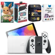 Nintendo Switch White OLED + Pokemon: Let's Go, Eevee! + Accessory Gaming Kit