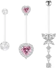[CHARMONLINE] 14G Heart Flexible Clear Acrylic Pregnancy Belly Button Ring Butterfly Dangle Pregnancy Maternity Belly Rings