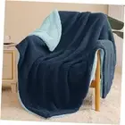 Reversible Sherpa Fleece Throw Blanket for Throw ( 50x60 IN ) Navy/ Light Blue