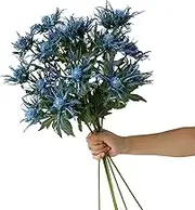 Fermus 3 Stems Artificial Thistle Flowers 3 Branch Real Touch Blue Thistle Decor 26 Inch Real Size Rustic Spray Eryngium Sea Holly for Wedding Bouquet Centerpiece (3 Branch)