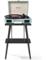 Cruiser Bluetooth Portable Turntable + Crosley Entertainment Stand Bundle in Turquoise