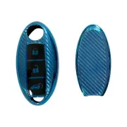 Blue Remote Cover Case TPU Carbon Fiber for Nissan with 3 Buttons Smart Key Fob