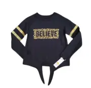 NWT C&C California Kids S(6/6X) Black Gold Sparkle Believe Tie Front Top Girl
