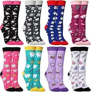 [Vicenpal] 8 Pairs Dental Socks Women Funny Dental Assistant Gift Novelty Teeth Socks Teeth Pattern Crew Socks Cute Dentist Gift Bulks for Nurse Teacher, 6-12, Classic Color, 6-12