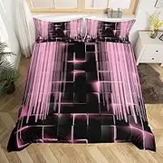 Feelyou Pink and Black Bedding Set for Kids Boys Girls Ombre Comforter Cover Set Geometry Duvet Cover Full Size Bedroom Decor Honeycomb Modern Art Bedspread Cover Bedding Collection 3Pcs,No Comforter