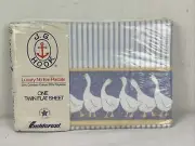 NEW! Vintage JG Hook TWIN Flat Sheet Blue Country Geese Pattern Combed Percale